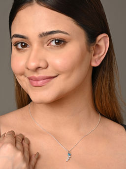 CLARA - 925 Silver Rhodium Plated Swiss Zirconia diamante Pendant Chain Necklace for Women