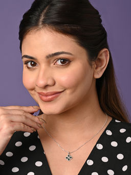 CLARA - 925 Silver Rhodium Plated Swiss Zirconia Green Flower Pendant Necklace for Women