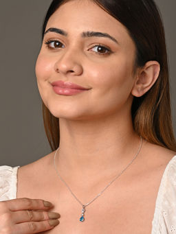 CLARA - 925 Silver Rhodium Plated Swiss Zirconia Pear Solitaire Pendant Necklace for Women