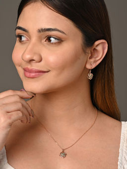 CLARA - Silver Rose Gold Plated Swiss Zirconia Hermosa Pendant Earrings Chain Set for Women