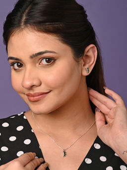 CLARA - 925 Silver Rhodium Plated Swiss Zirconia Reina Pendant Earrings Chain Set for Women