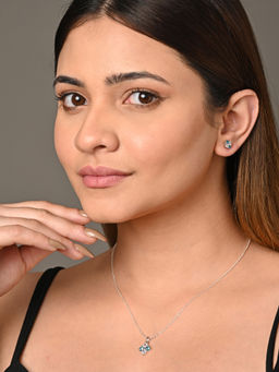 CLARA - 925 Silver Rhodium Plated Swiss Zirconia Belen Pendant Earrings Chain Set for Women