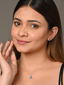 CLARA - 925 Silver Rhodium Plated Swiss Zirconia Isla Pendant Earrings Chain Set for Women