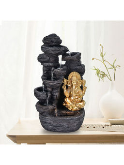 HomeTown - Impression Polyresin Mountain Ganesha Fountain 42X70Cm In Gold Colour