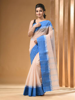 Arhi - Cream Pure Cotton Tant & Woven Designs Saree Without Blouse