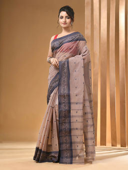 Arhi - Beige Pure Cotton Tant & Woven Designs Saree Without Blouse
