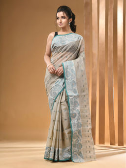 Arhi - Beige Pure Cotton Tant & Woven Designs Saree Without Blouse