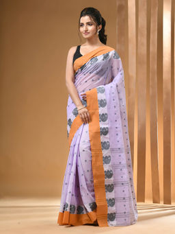 Arhi - Lavender Pure Cotton Tant & Woven Designs Saree Without Blouse