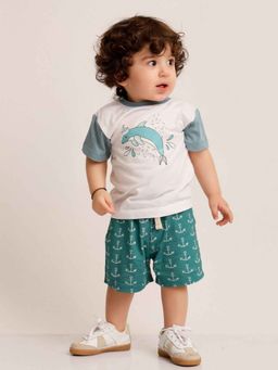 Mama & Peaches - Nautical Summer Half Sleeves T-Shirt and Shorts