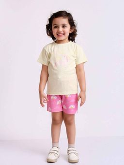 Mama & Peaches - Unicorn and Rainbows Half Sleeves T-Shirt and Shorts