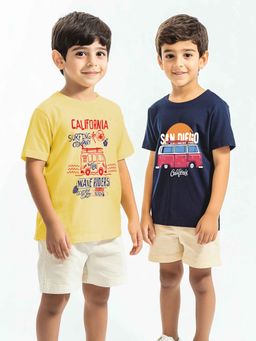 Nautinati - Boys Cotton Beach Print Rib Collar T-Shirt (Pack Of 2)