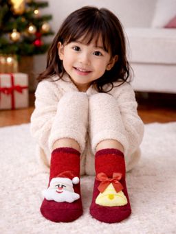 Little Surprise Box - Red Santa Bell Christmas Themed Ankle Length Socks