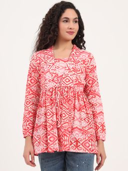 Divena - Women Red Cotton Printed Tunic