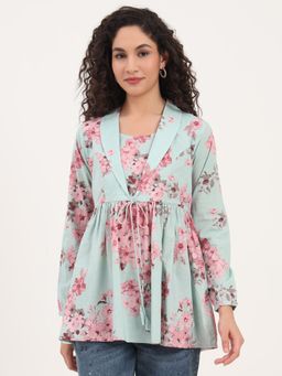 Divena - Women Turquoise Cotton Printed Tunic