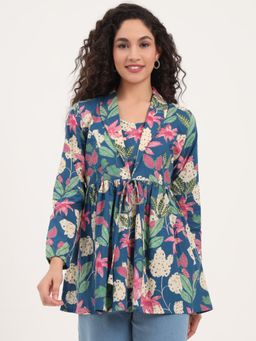 Divena - Women Blue Cotton Printed Tunic