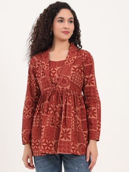 Divena - Women Brown Cotton Printed Tunic