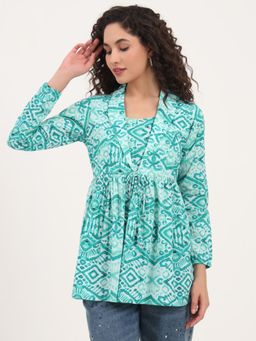 Divena - Women Teal Cotton Printed Tunic