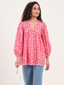 Divena - Women Pink Cotton Printed Tunic
