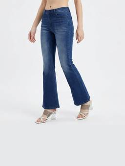 SKIIE STREET - Women High-Rise Mid-Wash Blue Flared Jeans
