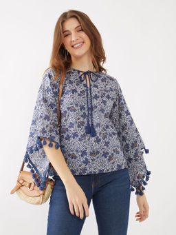 Zink London - Womens Blue Printed Top