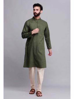 Tjori - Bottle Green Cotton Kurta And Pyjama (Set of 2)