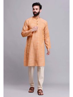 Tjori - Peach Orange Cotton Kurta Pyjama (Set of 2)