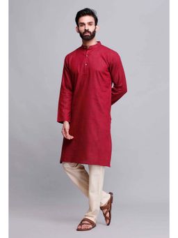 Tjori - Red Cotton Kurta And Pyjama (Set of 2)