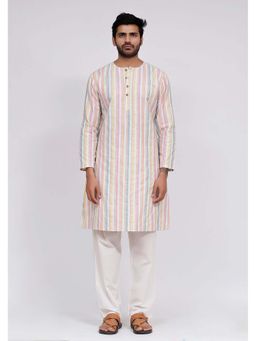 Tjori - Multi-Color Stripe Button Down Kurta And Pyjama (Set of 2)