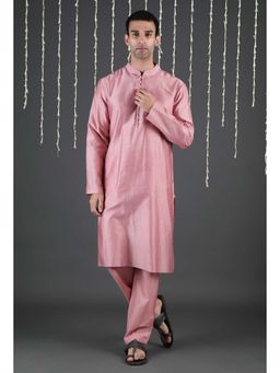 Tjori - Yug Carnation Pink Chanderi Kurta And Pants (Set of 2)