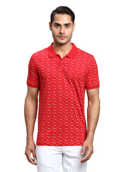 Parx - Regular Fit Printed Red Polo T-shirt