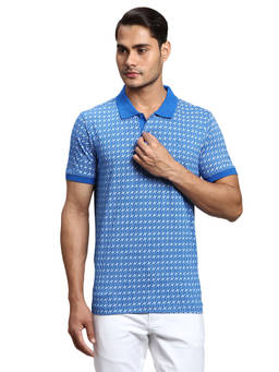 Parx - Regular Fit Printed Blue Polo T-shirt