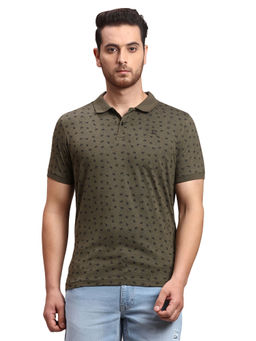 Parx - Regular Fit Printed Green Polo T-shirt