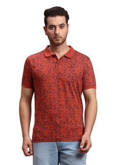 Parx - Regular Fit Printed Orange Polo T-shirt