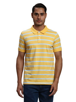 Parx - Regular Fit Stripes Yellow Polo T-shirt