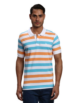 Parx - Regular Fit Stripes White Polo T-shirt