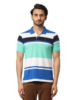 Parx - Regular Fit Stripes Blue Polo T-shirt