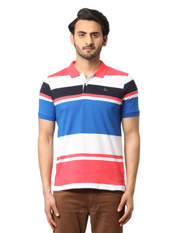 Parx - Regular Fit Stripes Orange Polo T-shirt