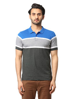 Parx - Regular Fit Stripes Blue Polo T-shirt