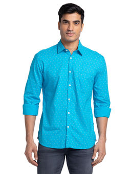 Parx - Slim Fit Printed Blue Shirt