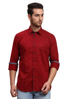 Parx - Slim Fit Printed Red Shirt