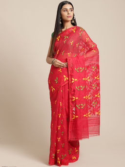 LAA CALCUTTA - Red Cotton Jamdani Saree