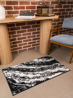 RALIA HOMES - The Stream Marble Plush Bath Mat Anti Skid Black