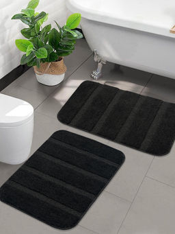 Saral Home - Stripe Soft Microfibe Antiskid Bath Mat Black (Pack of 2)