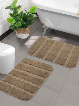 Saral Home - Stripe Soft Microfibe Antiskid Bath Mat Taupe (Pack of 2)