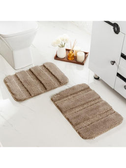 Saral Home - Gia Stripe Microfiber Fluffy Bath Mat Brown (Pack of 2)