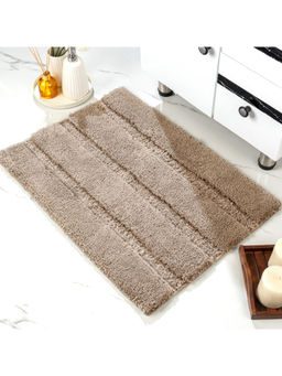 Saral Home - Gia Stripe Soft Microfiber Fluffy Bath Mat Brown