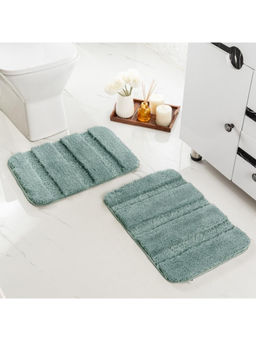 Saral Home - Gia Stripe Microfiber Fluffy Bath Mat Green (Pack of 2)