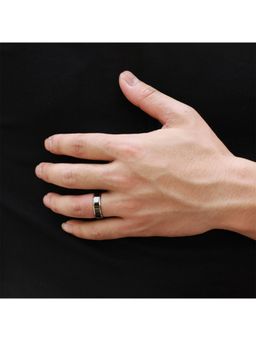 Yellow Chimes - Set Of 2 Platinum-Plated Black & Silver-Toned Stainless Steel Couple Finger Rings