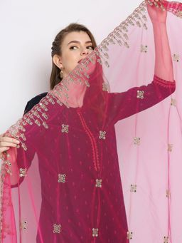 Dupatta Bazaar - Women's Embroidered & Embellished Pink Net Dupatta