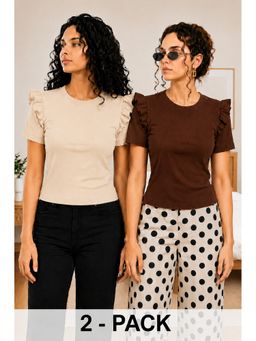 TULSATTVA - Women Round Neck Ribbed Premium Casual Top (Pack of 2)